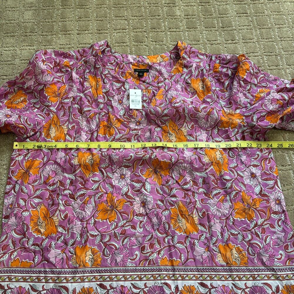 Ann Taylor Floral Peasant Blouse Women's XL Purple Orange Long Sleeve Artsy NWT - Picture 7 of 8